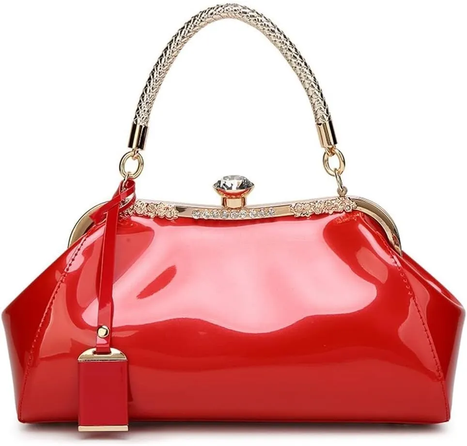 Shoulder Clutch Purse with Adjustable Strap Evening Crossbody Wallet Women Retro Top Handle Handbag Kiss Lock