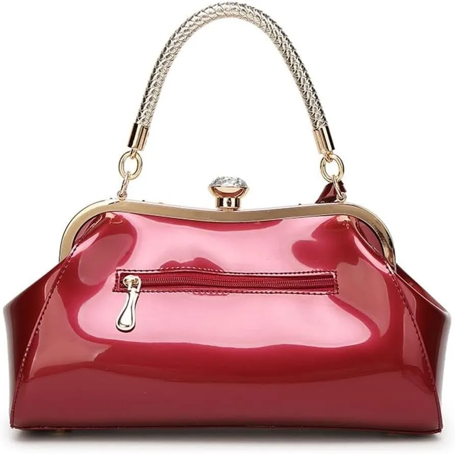 Shoulder Clutch Purse with Adjustable Strap Evening Crossbody Wallet Women Retro Top Handle Handbag Kiss Lock
