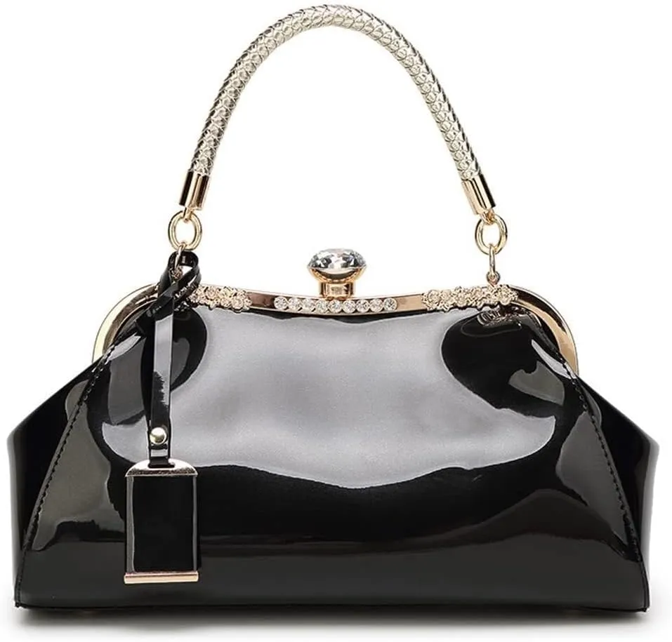 Shoulder Clutch Purse with Adjustable Strap Evening Crossbody Wallet Women Retro Top Handle Handbag Kiss Lock
