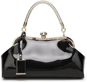 Shoulder Clutch Purse with Adjustable Strap Evening Crossbody Wallet Women Retro Top Handle Handbag Kiss Lock