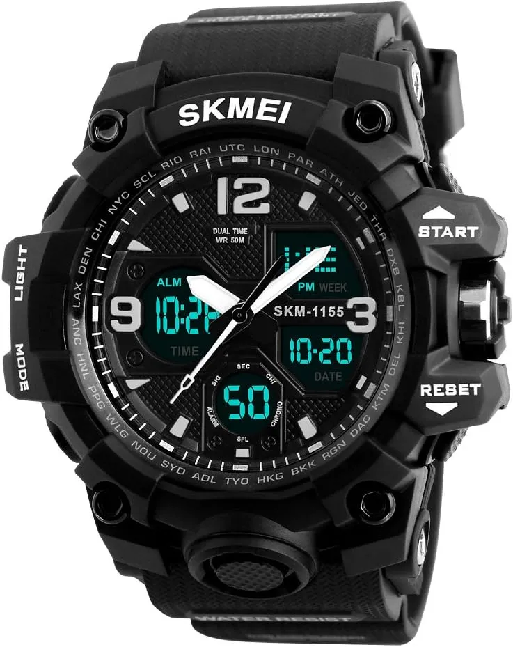 SKMEI Men's Sports Watch, Large Face Waterproof Dual Time Stopwatch Alarm LED Back Light Count Down Wrist Watch