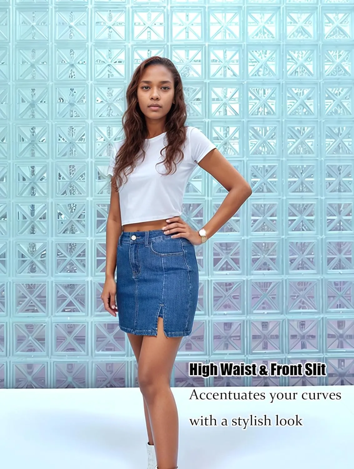 Skorts Skirts for Women Denim Mini Skirt High Waisted Slit Skirt with Pockets Womens Wrap Jean Skirt with Shorts