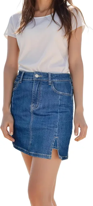 Skorts Skirts for Women Denim Mini Skirt High Waisted Slit Skirt with Pockets Womens Wrap Jean Skirt with Shorts