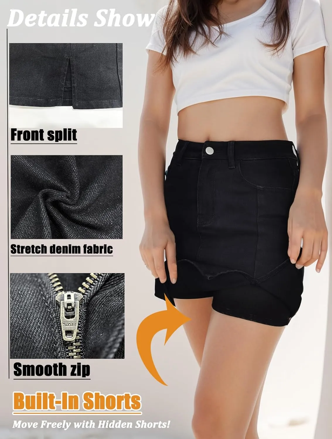 Skorts Skirts for Women Denim Mini Skirt High Waisted Slit Skirt with Pockets Womens Wrap Jean Skirt with Shorts