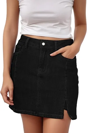 Skorts Skirts for Women Denim Mini Skirt High Waisted Slit Skirt with Pockets Womens Wrap Jean Skirt with Shorts