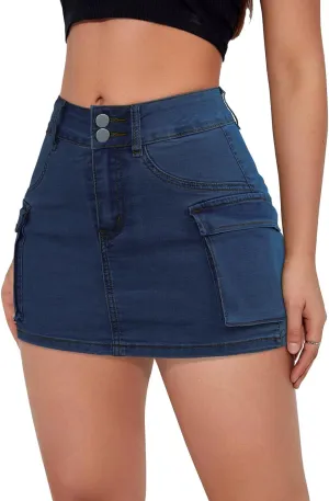 Skorts Skirts for Women Trendy Y2k Cargo Denim Mini Skirt High Waisted Stretchy Jean Shorts