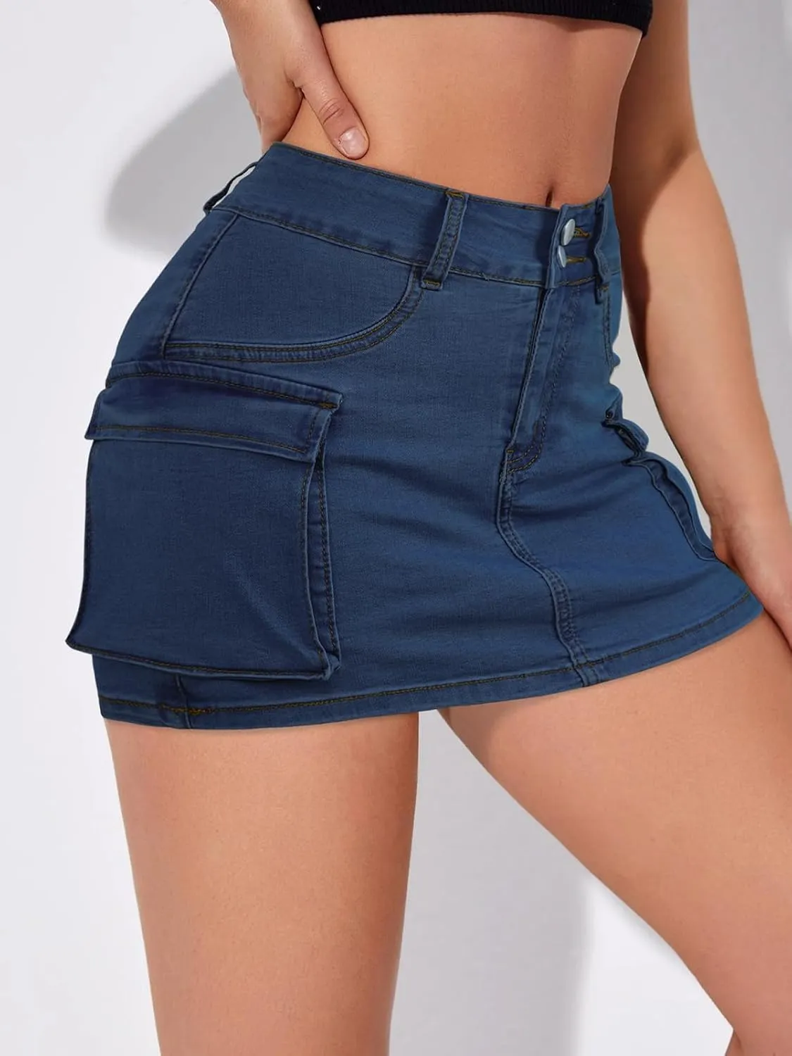 Skorts Skirts for Women Trendy Y2k Cargo Denim Mini Skirt High Waisted Stretchy Jean Shorts