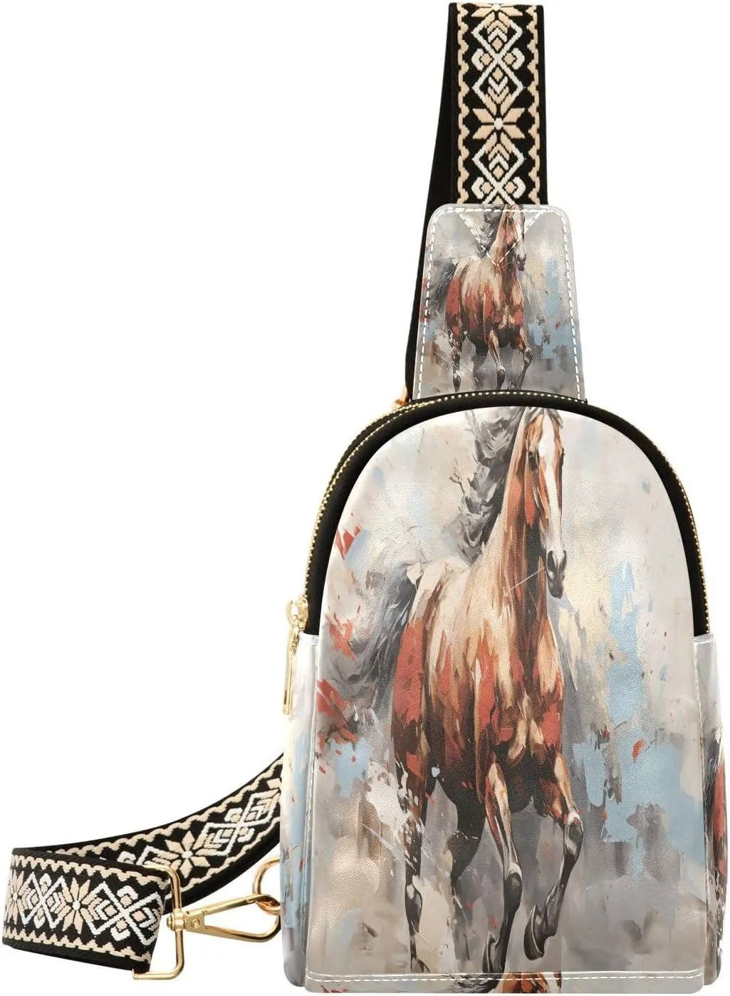 Small Sling Bag Fanny Packs Crossbody Bags for Women Abstract Running Horse Leather Fashion Chest Bag Belt Bag for Women for Travel Sports Running Hiking