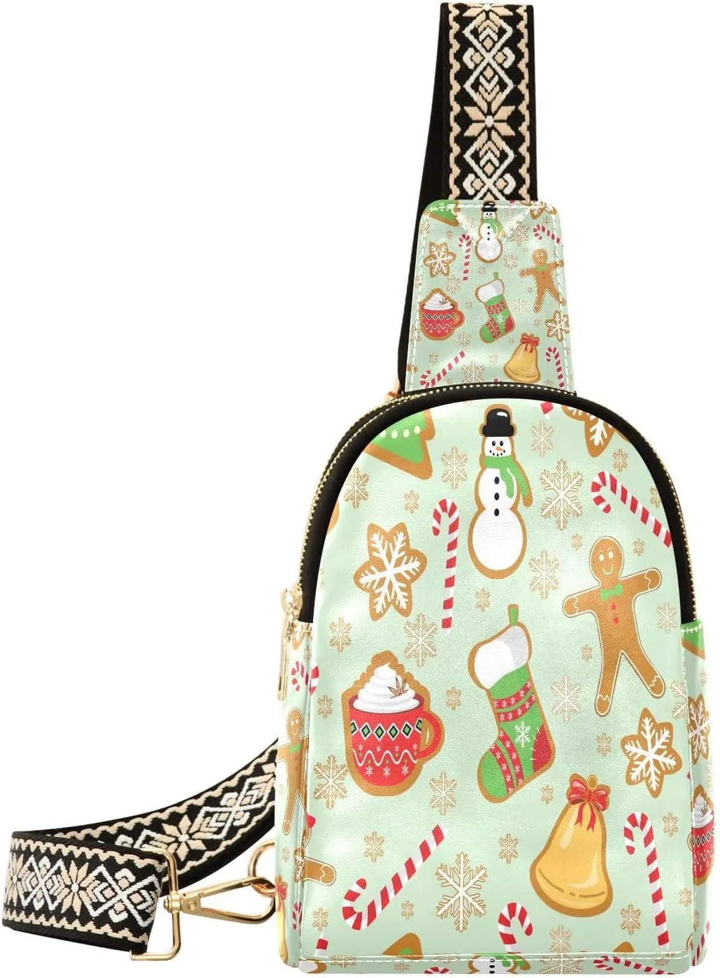 Small Sling Bag Fanny Packs Crossbody Bags for Women Christmas Ginger Cookies Leather Fashion Chest Bag Belt Bag for Women for Travel Sports Running Hiking