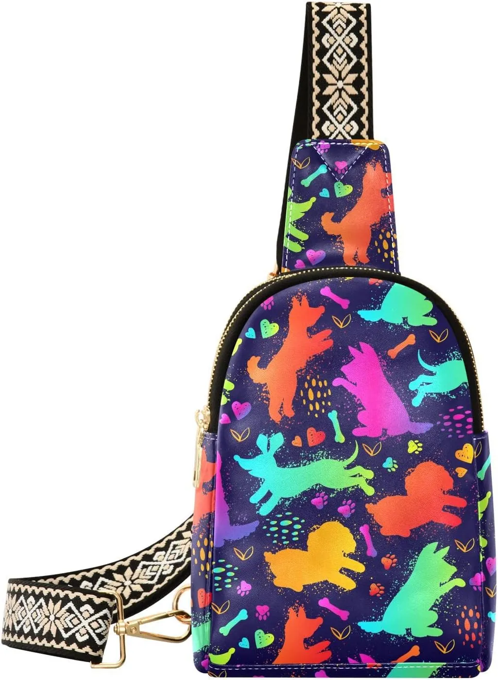 Small Sling Bag for Women Grunge Pattern with Cute Dogs PC Leather Fanny Pack Crossbody Fashion Waist Packs Chest Bag for Travel Sports Running Hiking