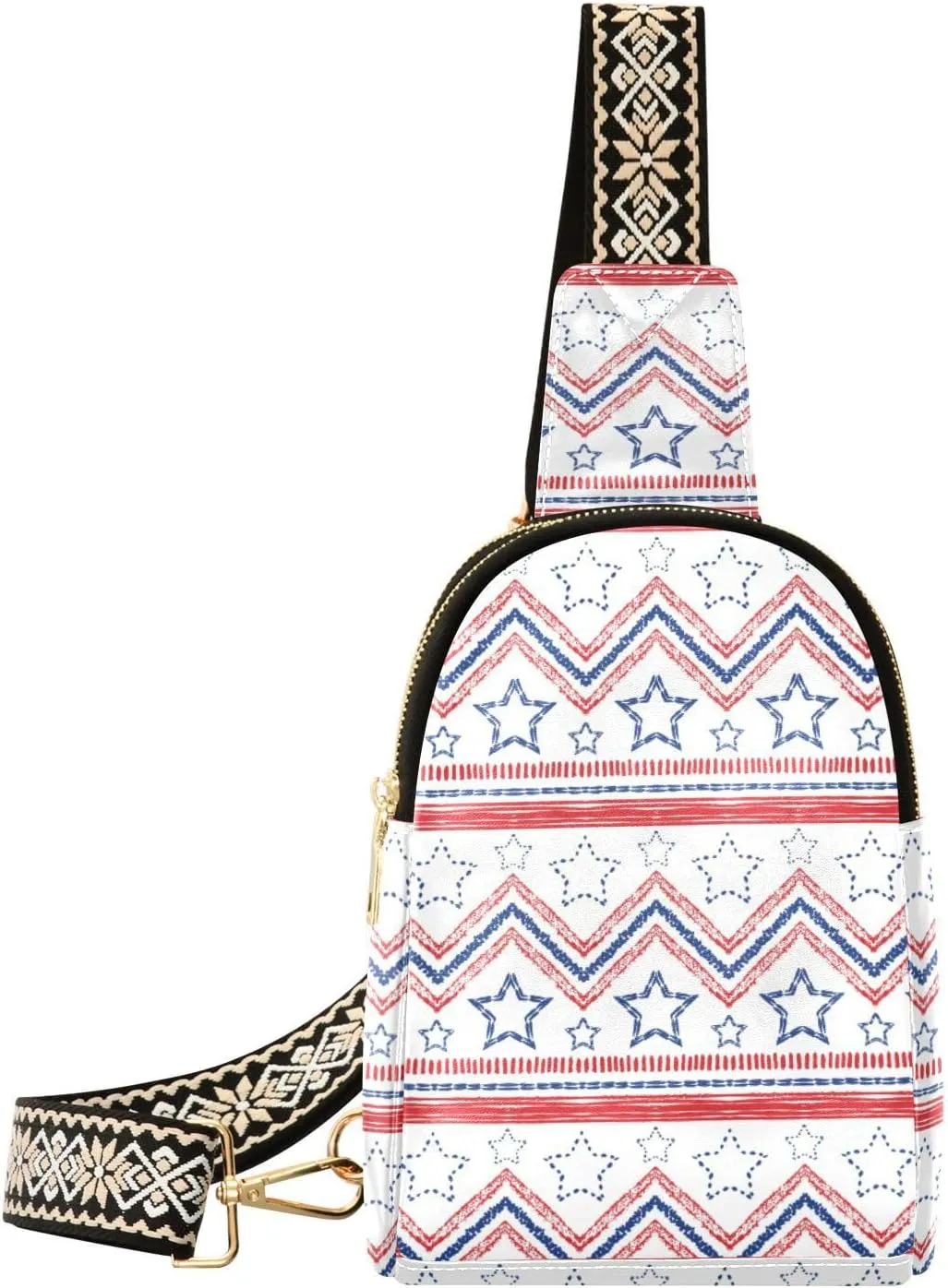 Small Sling Bag for Women Tribal Ethnic Patriotic PC Leather Fanny Pack Crossbody Red Blue Fashion Waist Packs Chest Bag for Travel Sports Running Hiking