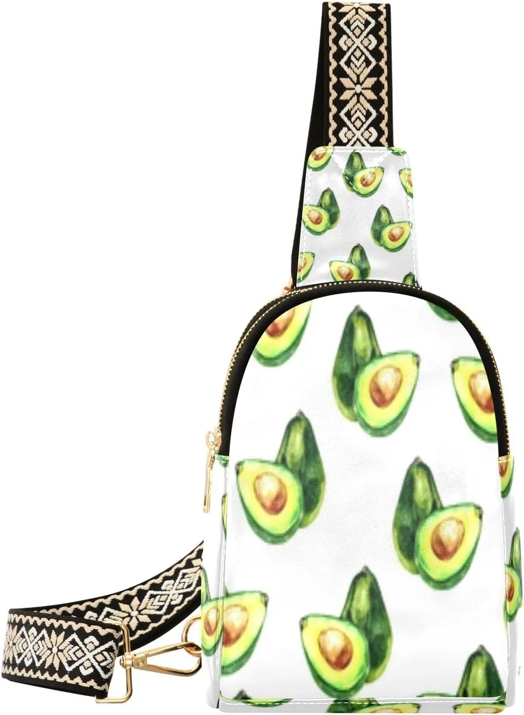 Small Sling Bag for Women Watercolor Avocado PC Leather Fanny Pack Crossbody Hand Drawn Fashion Waist Packs Chest Bag for Travel Sports Running Hiking