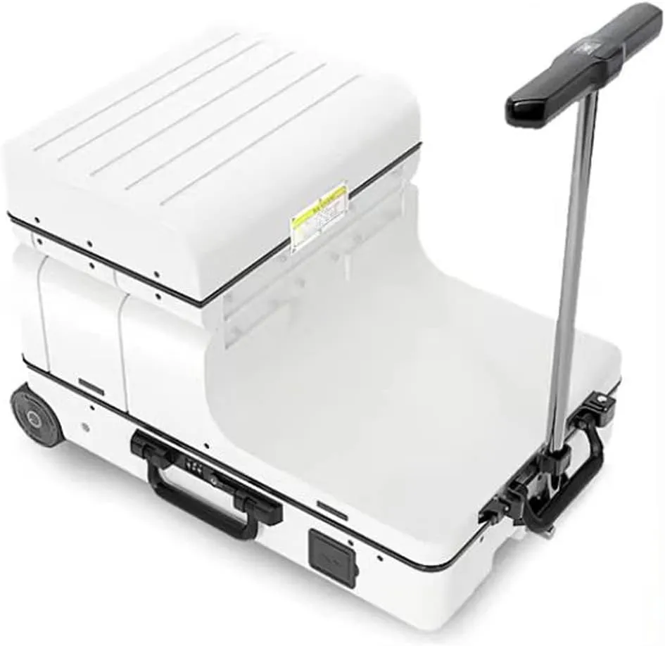 Smart Riding Boarding Box Elderly Scooter 20 Inch Electric Luggage Multi-Functional Trolley Suitcase, Combination Lock (White)
