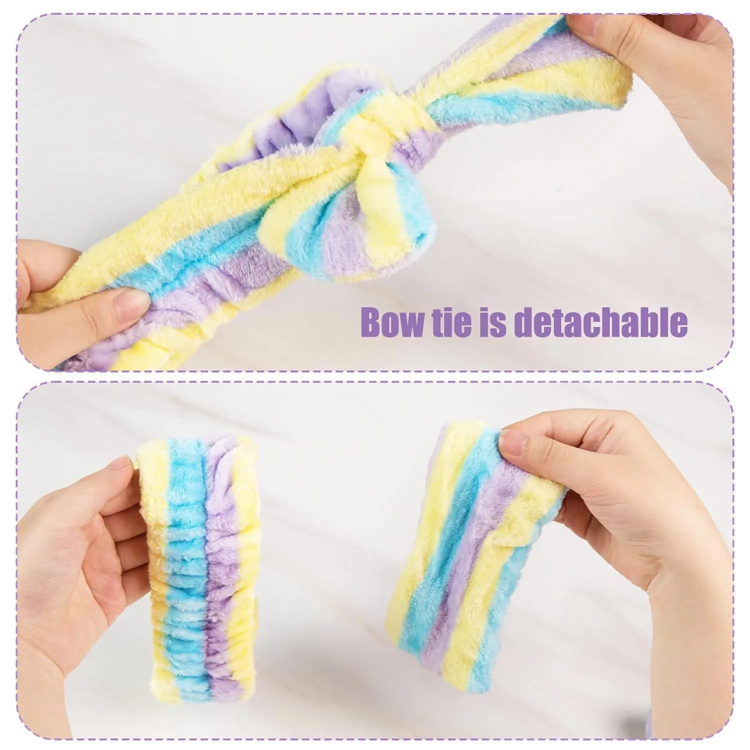 Spa headband, Wristbands, Headband for Washing Face, 2pcs Wristlets for Sleeves Dry, Make up Headband Yellow Pink