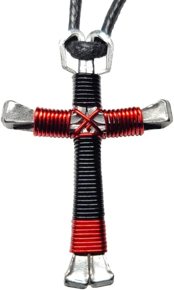 Sport - Black & Red Horseshoe Nail Cross Necklace