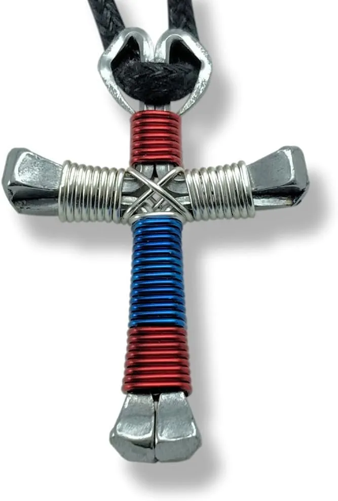 Sport Patriotic & Silver Horseshoe Nail Cross Necklace