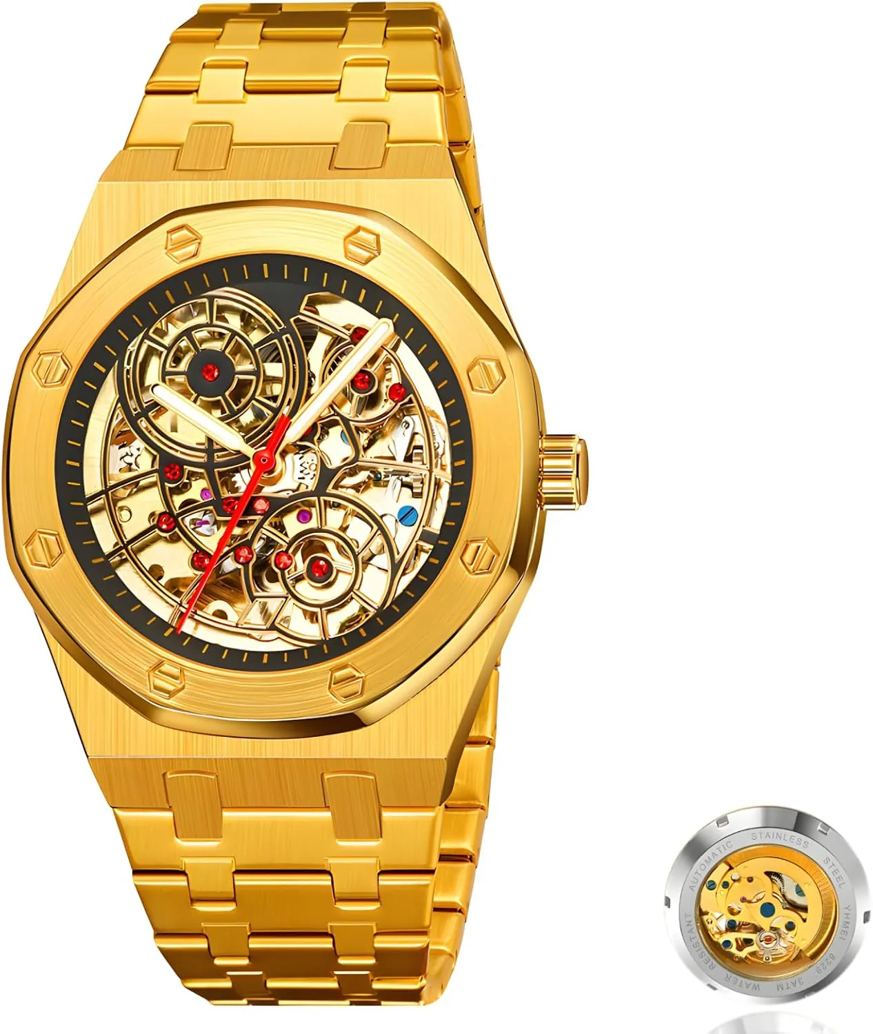 Stainless Steel Men's Business Watch Irregular Diamond Studded Dial Automatic Waterproof Luminous Fashionable Luxury Hollow Out Flywheel Mechanical Watch