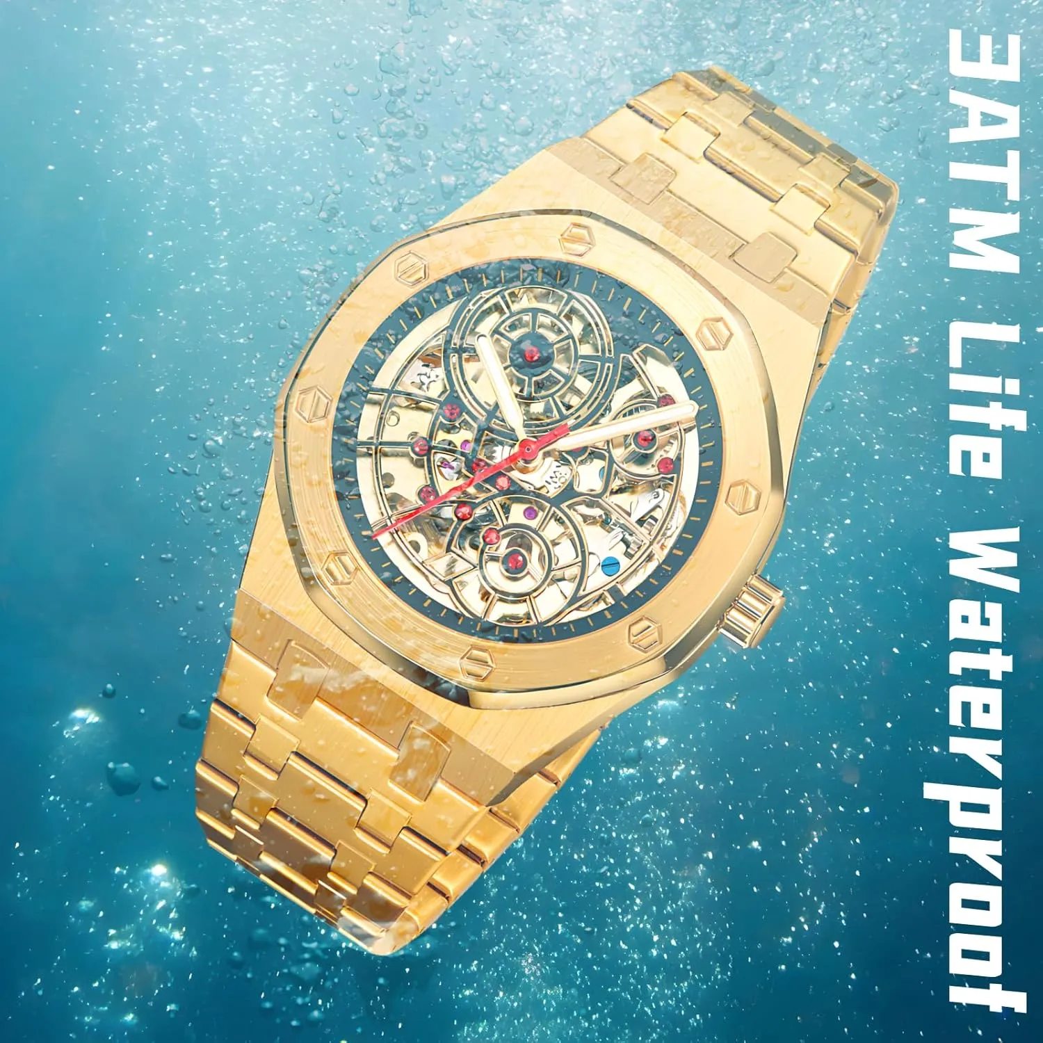 Stainless Steel Men's Business Watch Irregular Diamond Studded Dial Automatic Waterproof Luminous Fashionable Luxury Hollow Out Flywheel Mechanical Watch