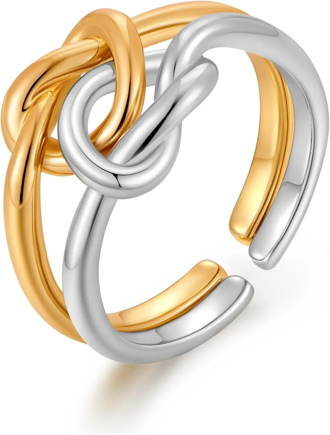 Statement Heart Rings for Women - Gold and Silver Adjustable Stacking Promise Heart Knot Statement Rings Non Tarnish, Anniversary Jewelry Wedding Gifts