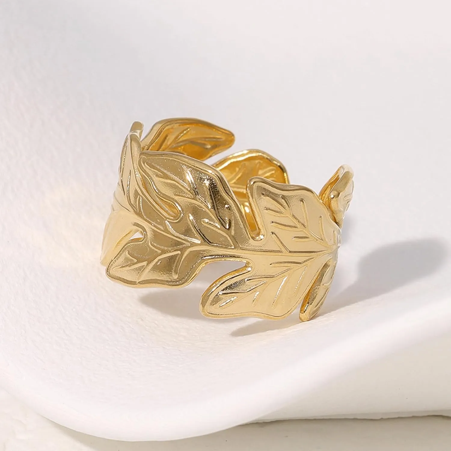 Statement Leaf Rings for Women Adjustable Flower Leaf Rings Statement Gold Butterfly Ring Stainless Steel Open Stackable Rings Trendy Jewelry Accessories