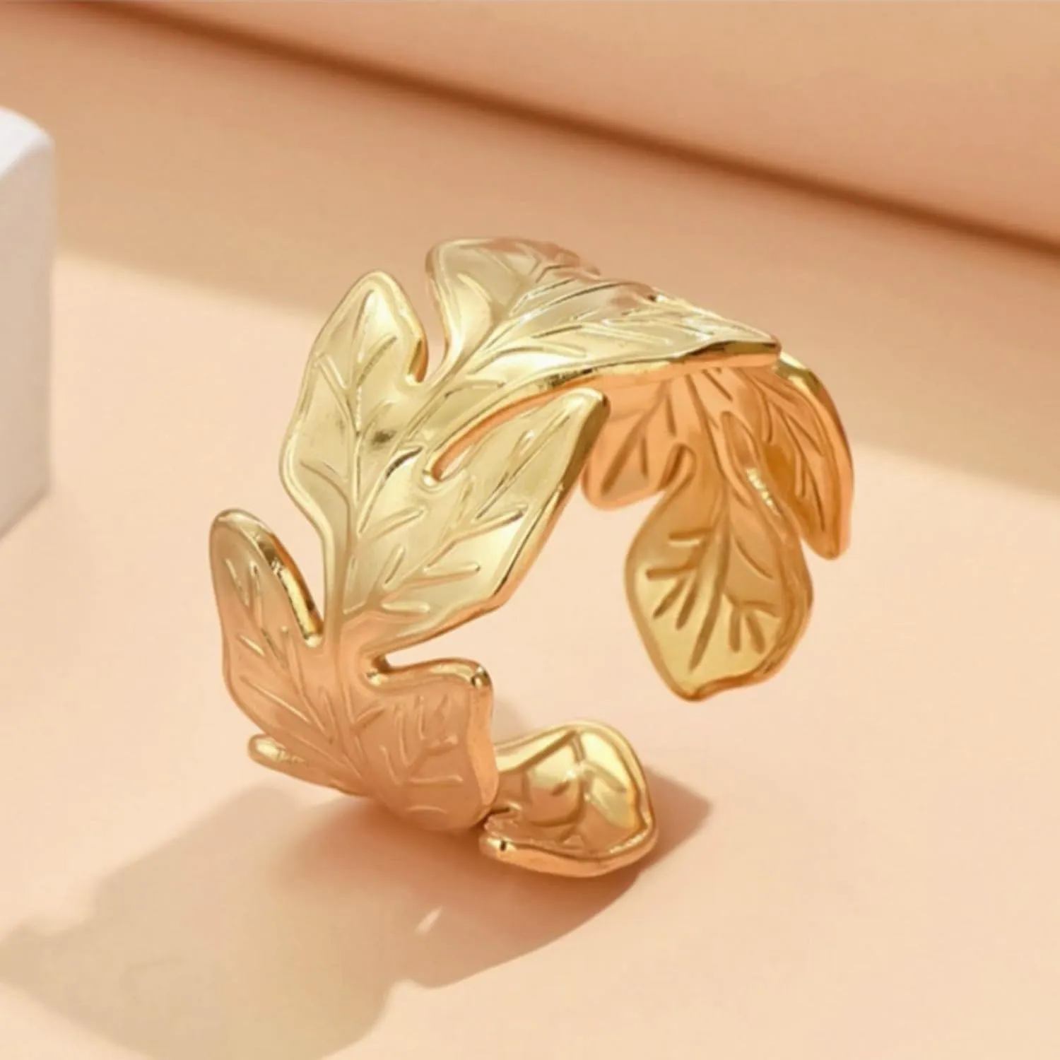 Statement Leaf Rings for Women Adjustable Flower Leaf Rings Statement Gold Butterfly Ring Stainless Steel Open Stackable Rings Trendy Jewelry Accessories