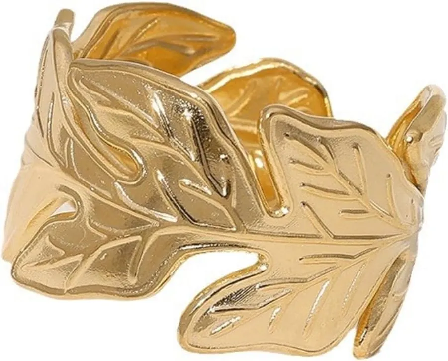 Statement Leaf Rings for Women Adjustable Flower Leaf Rings Statement Gold Butterfly Ring Stainless Steel Open Stackable Rings Trendy Jewelry Accessories