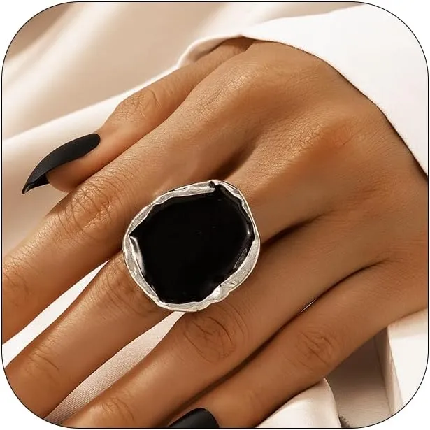 Statement Rings For Women Chunky Gold Ring Unique Cocktail Rings Vintage Big Black Drip Ring Fashion Punk Jewelry For Women