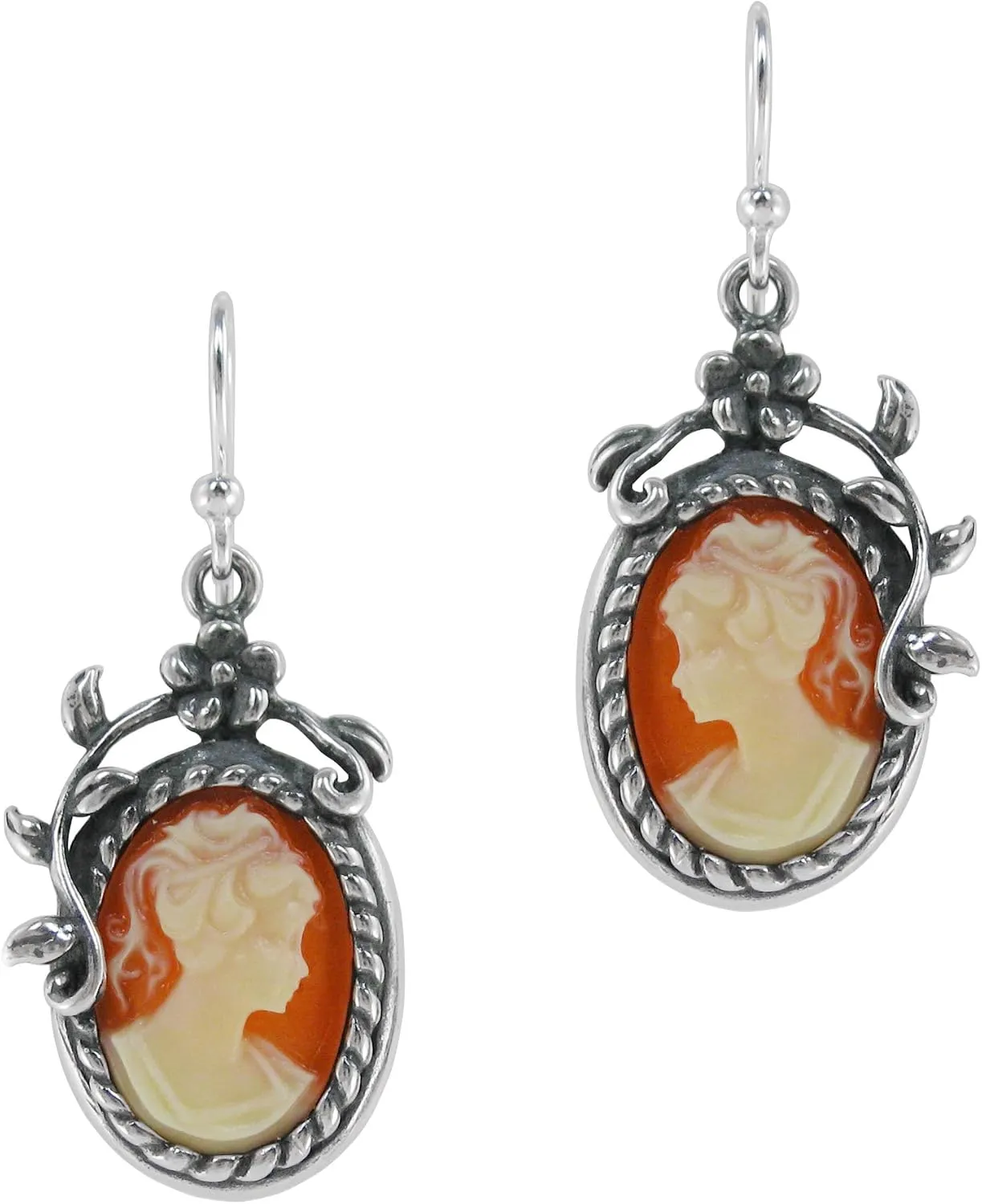 Sterling Silver Flower Vine Resin Cameo Earrings