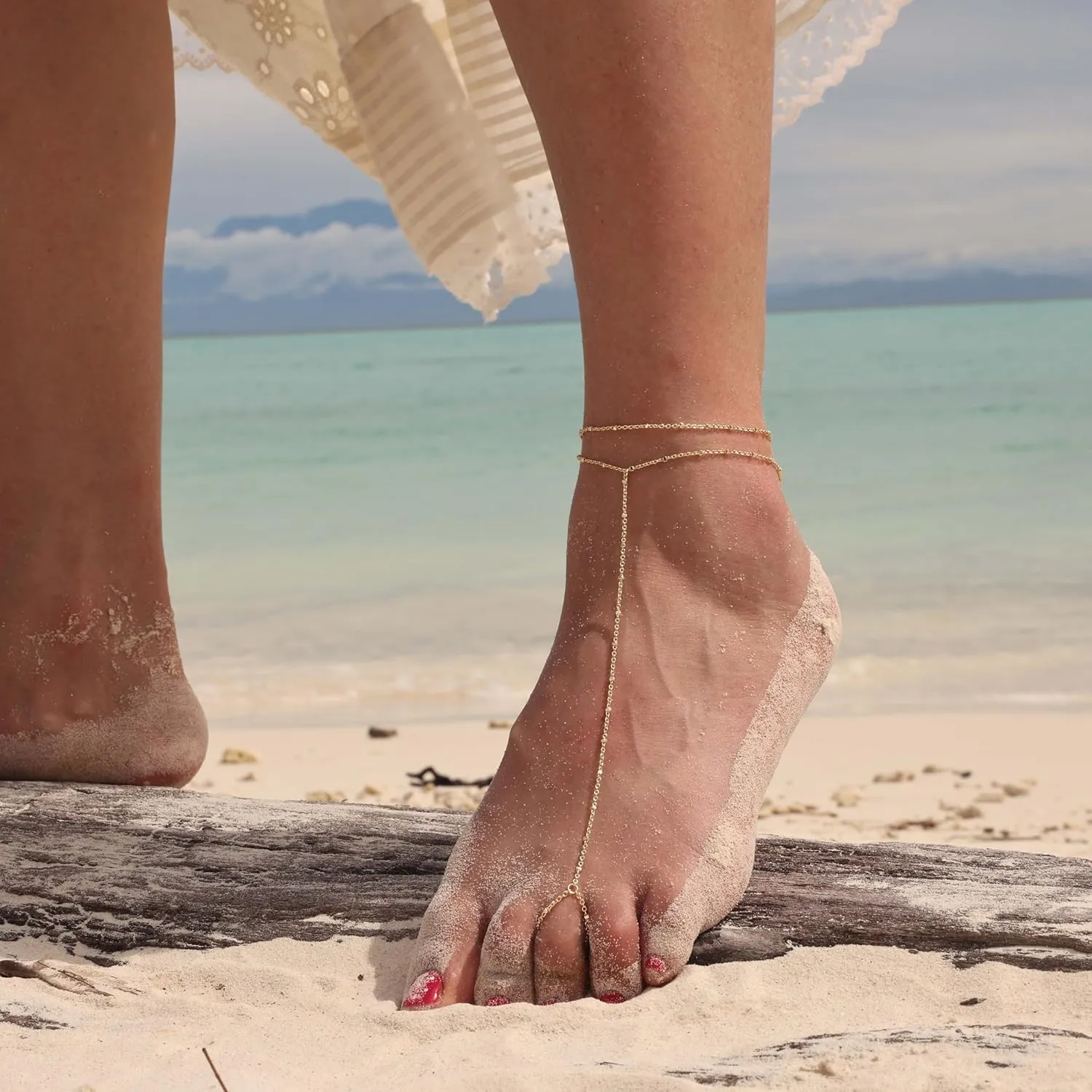 Sterling Silver/Gold Foot Chain Ankle Bracelets for Women Waterproof Dainty Layered Barefoot Sandals Anklets 14K Gold Plated Womens Anklets Beaded CZ Link Anklets Set Foot Jewelry for Women
