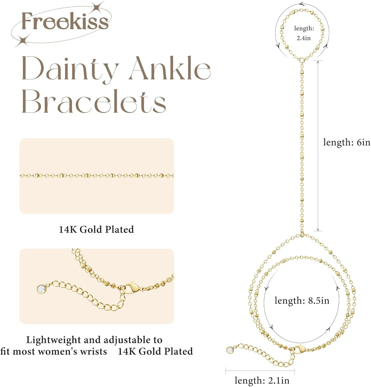Sterling Silver/Gold Foot Chain Ankle Bracelets for Women Waterproof Dainty Layered Barefoot Sandals Anklets 14K Gold Plated Womens Anklets Beaded CZ Link Anklets Set Foot Jewelry for Women