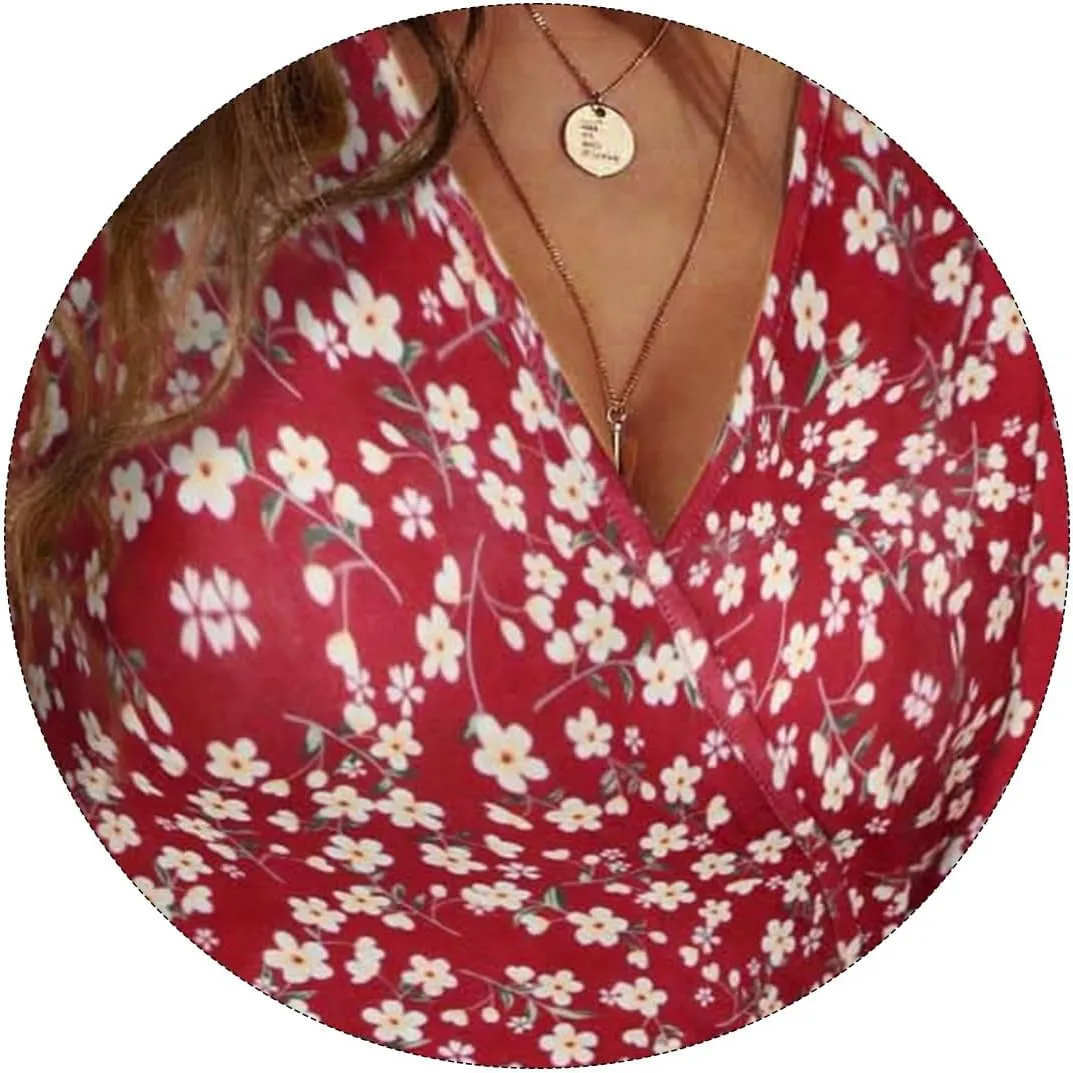 Summer Dresses for Women Boho Sundress V Neck Ruffle Sleeve Mini Dress A Line Sundress Casual Going Out Dresses 2025