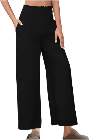 Summer Lounge Pants Women High Waisted Elastic Pants Wide Leg Casual Pants Fashion Pants for Trendy Loose Fit Pants