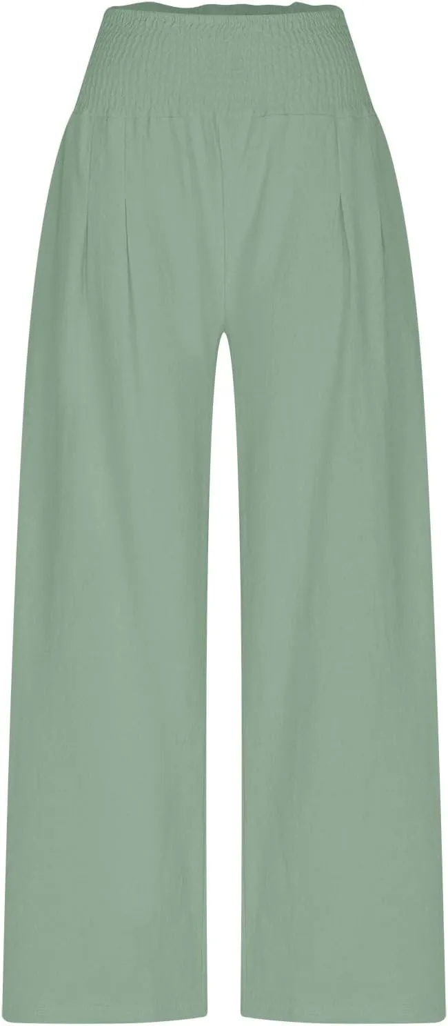 Summer Lounge Pants Women High Waisted Elastic Pants Wide Leg Casual Pants Fashion Pants for Trendy Loose Fit Pants