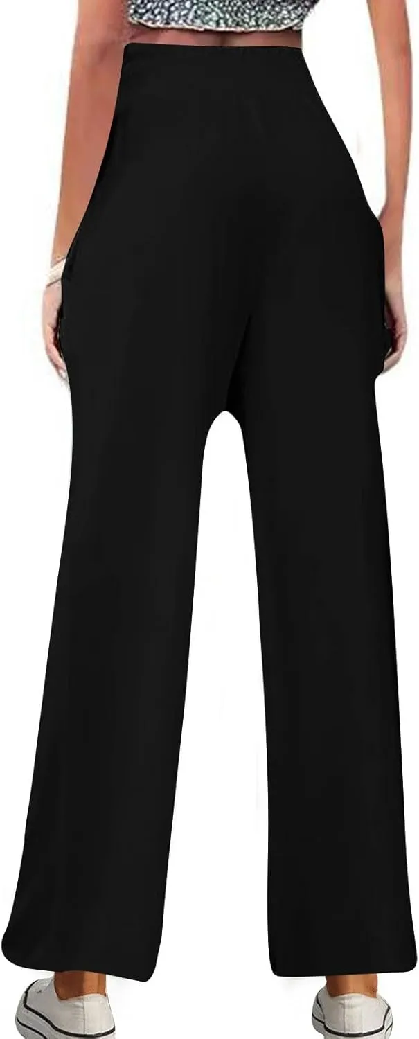 Summer Lounge Pants Women High Waisted Elastic Pants Wide Leg Casual Pants Fashion Pants for Trendy Loose Fit Pants