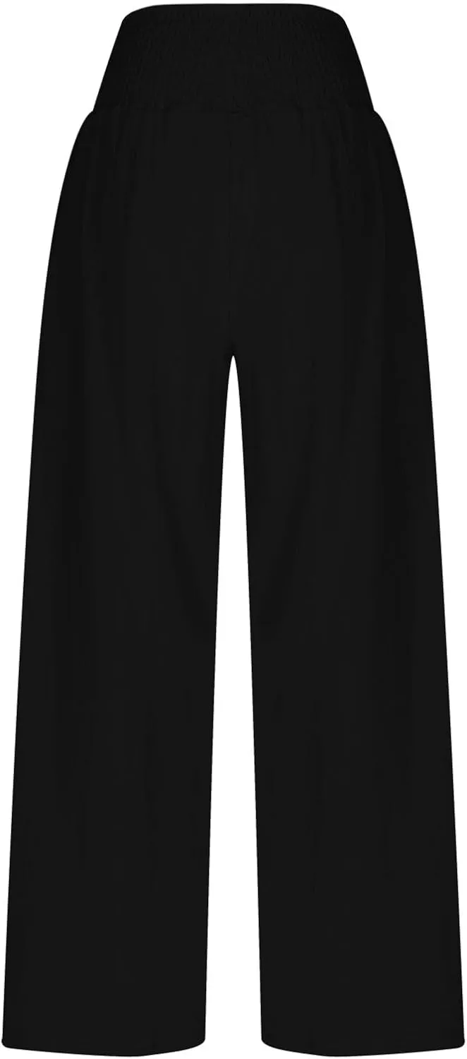 Summer Lounge Pants Women High Waisted Elastic Pants Wide Leg Casual Pants Fashion Pants for Trendy Loose Fit Pants