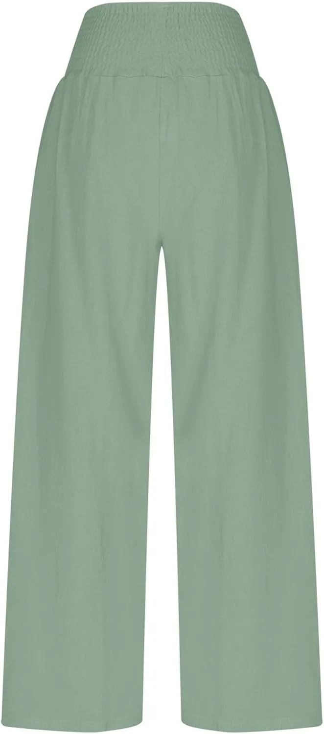 Summer Lounge Pants Women High Waisted Elastic Pants Wide Leg Casual Pants Fashion Pants for Trendy Loose Fit Pants