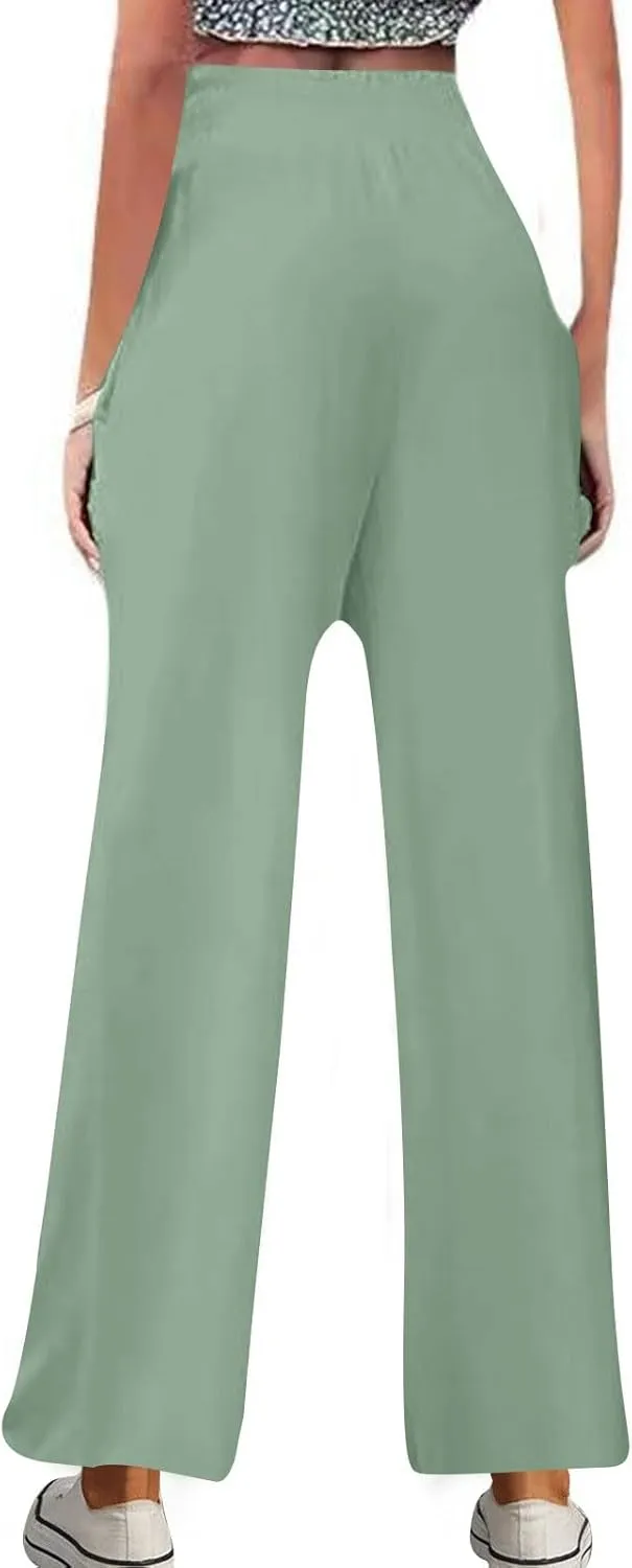 Summer Lounge Pants Women High Waisted Elastic Pants Wide Leg Casual Pants Fashion Pants for Trendy Loose Fit Pants