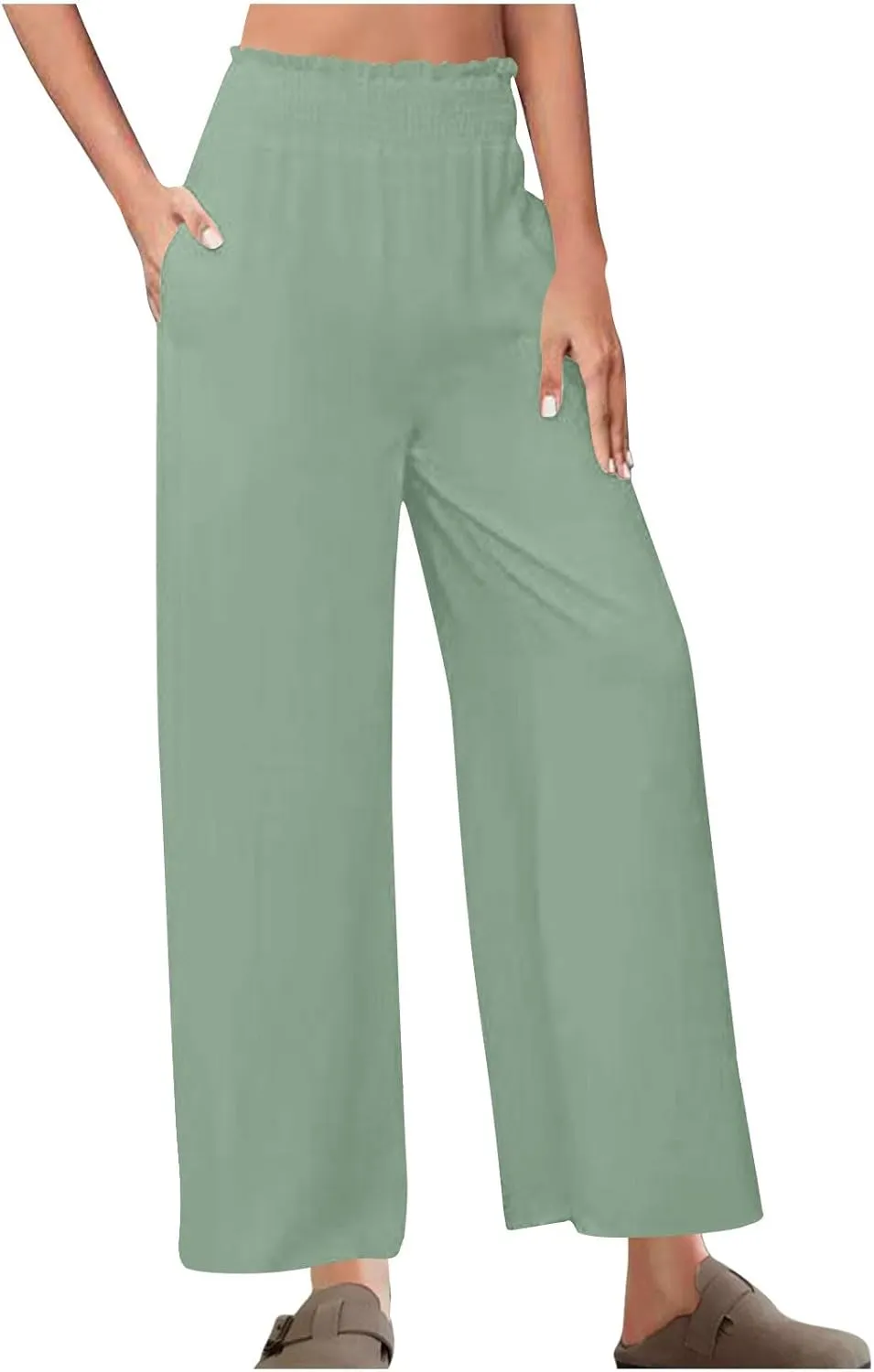 Summer Lounge Pants Women High Waisted Elastic Pants Wide Leg Casual Pants Fashion Pants for Trendy Loose Fit Pants