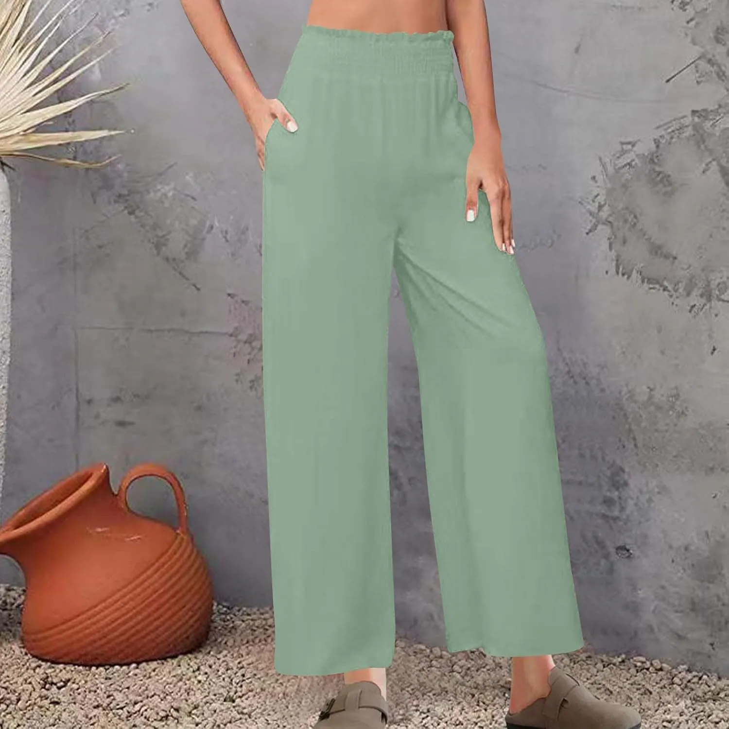 Summer Lounge Pants Women High Waisted Elastic Pants Wide Leg Casual Pants Fashion Pants for Trendy Loose Fit Pants