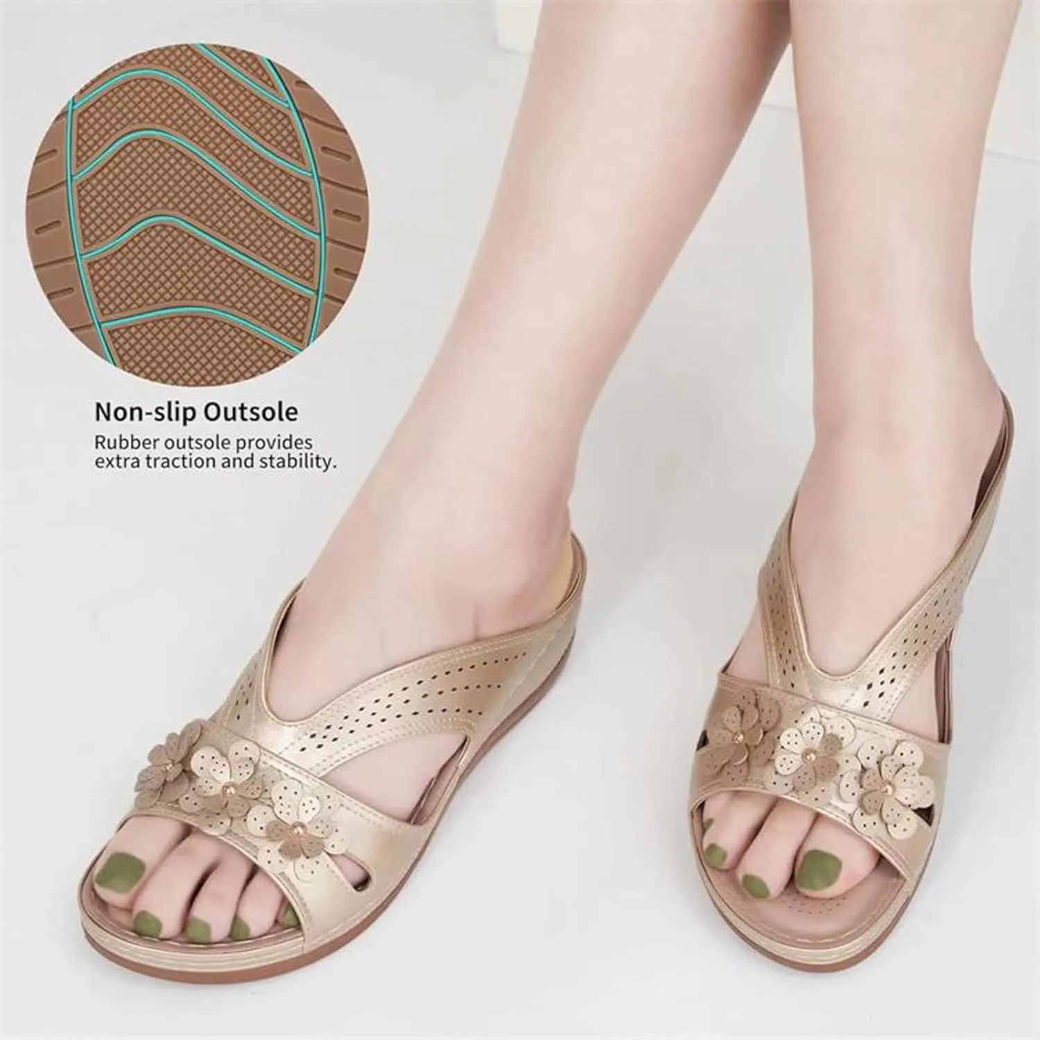 Summer Sandals For Women 2025,Orthopedic Flowers Womens Wedge Sandal Comfortable Wide Width Casual Dressy Slip-On Slides Arch Support Lightweight Memory Foam Platform Vacation Shoes