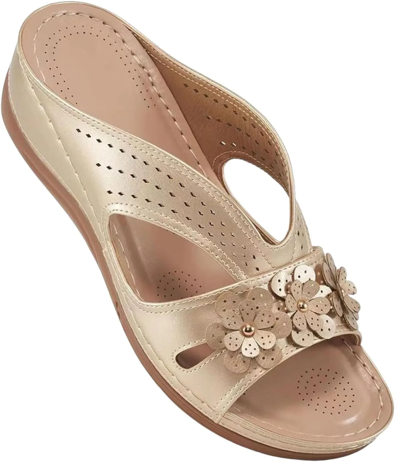 Summer Sandals For Women 2025,Orthopedic Flowers Womens Wedge Sandal Comfortable Wide Width Casual Dressy Slip-On Slides Arch Support Lightweight Memory Foam Platform Vacation Shoes