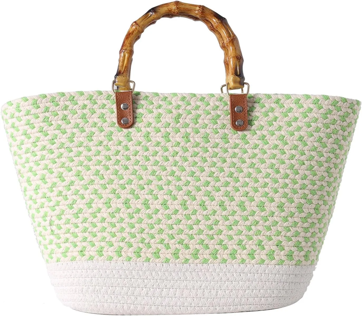 Summer Straw Handbags for Women Bamboo Handle Tote Bag Woven Beach Bags Vacation Purse