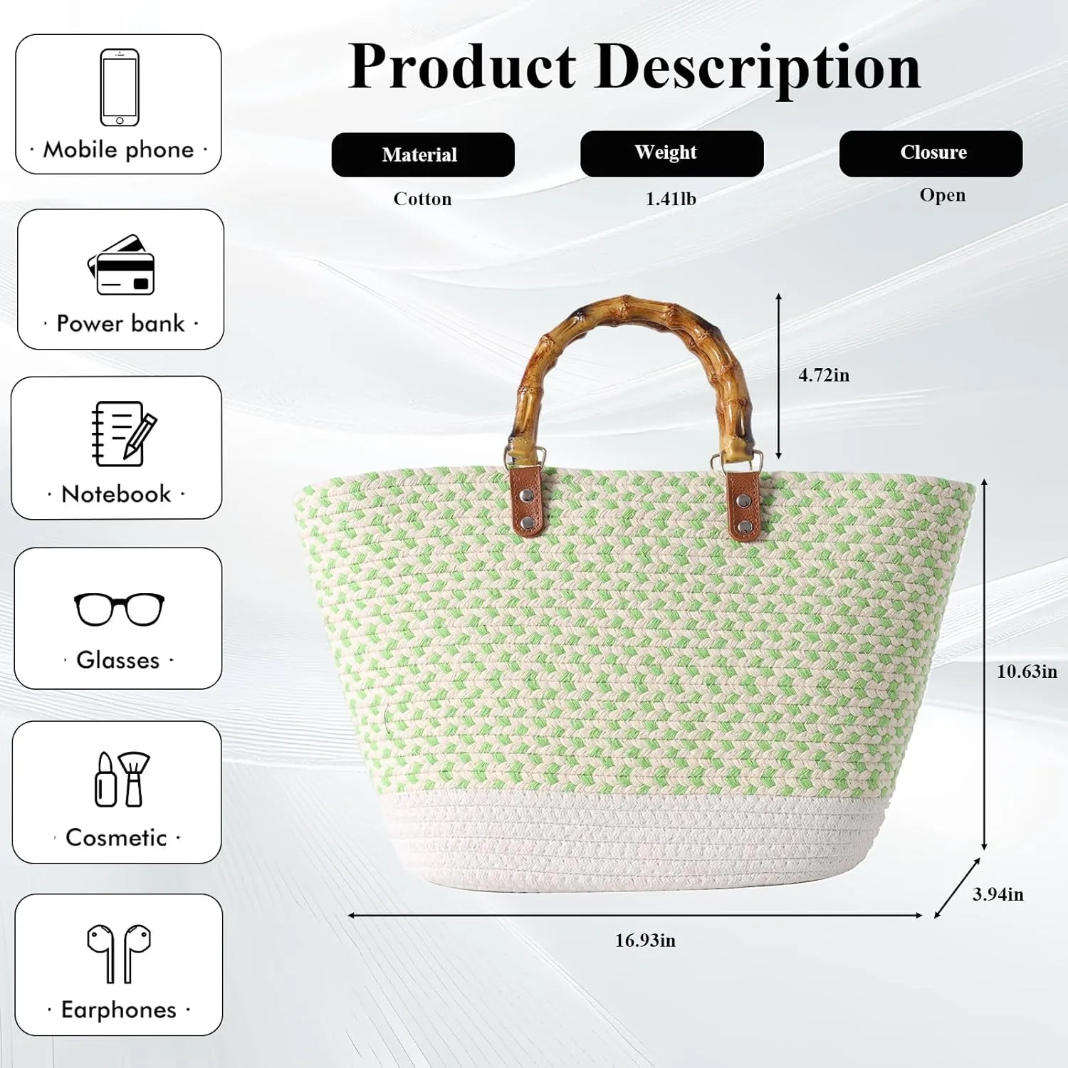 Summer Straw Handbags for Women Bamboo Handle Tote Bag Woven Beach Bags Vacation Purse