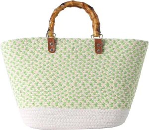Summer Straw Handbags for Women Bamboo Handle Tote Bag Woven Beach Bags Vacation Purse