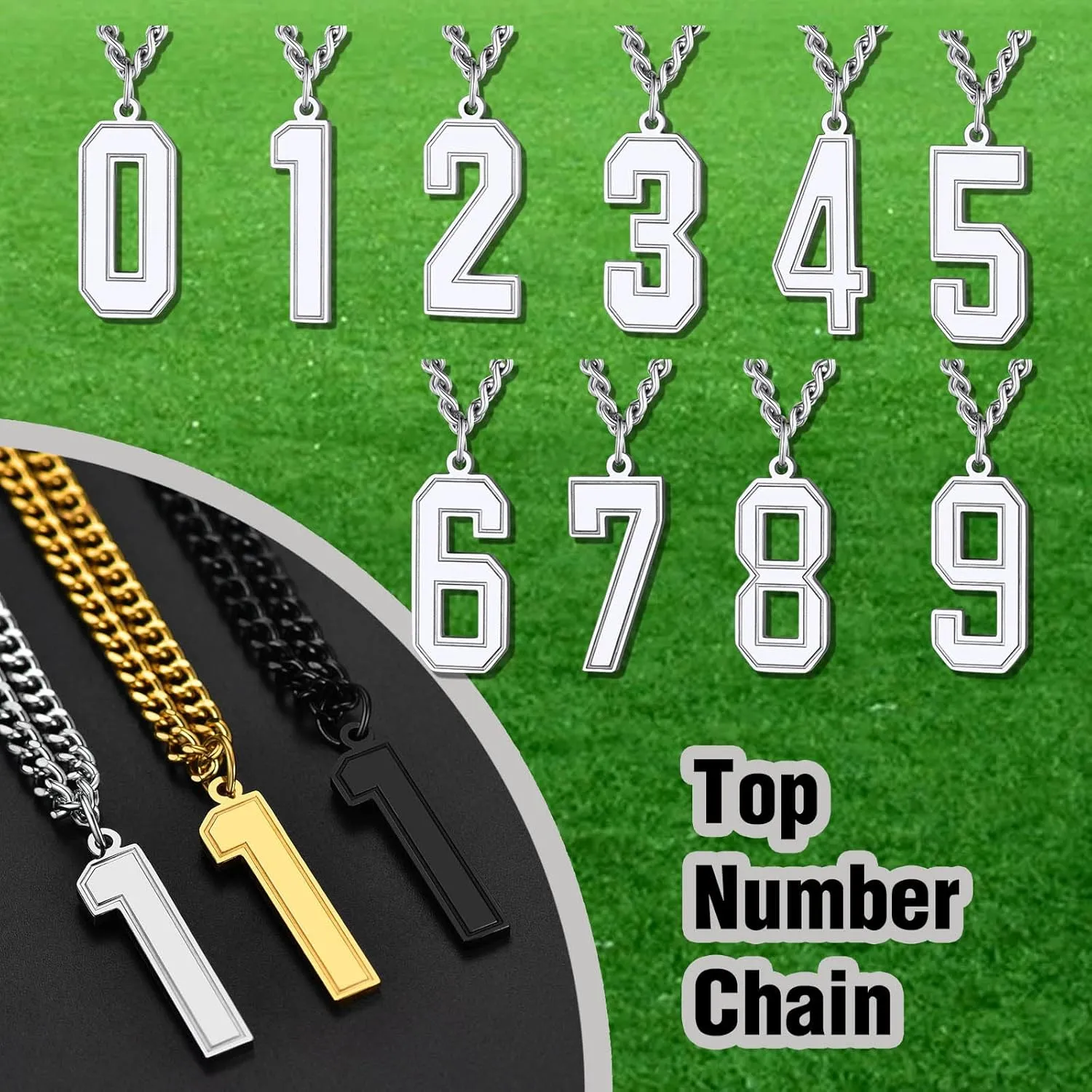 Supcare Men Inspiration Number Pendant with 22''  2'' Curb Chain,Stainless Steel/18K Gold Plated/Black (Gift Wrapped)