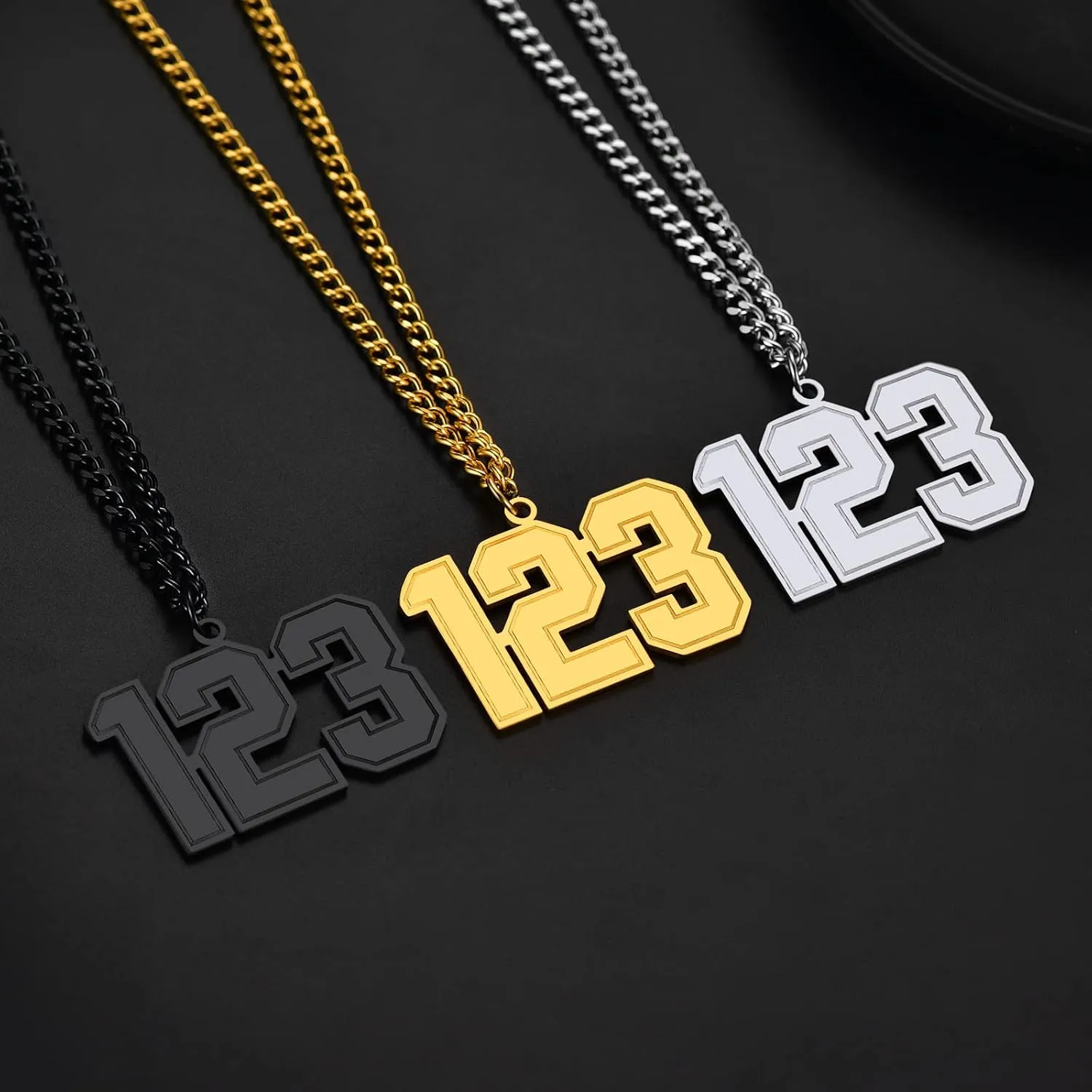 Supcare Men Inspiration Number Pendant with 22''  2'' Curb Chain,Stainless Steel/18K Gold Plated/Black (Gift Wrapped)
