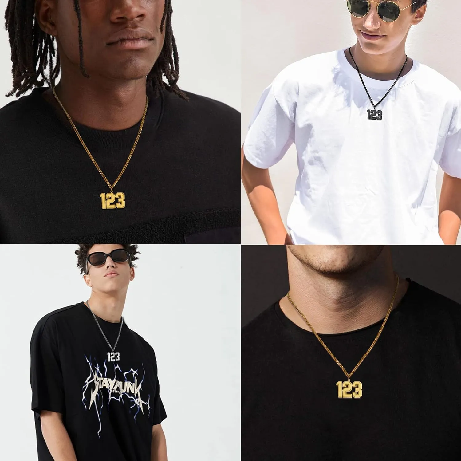 Supcare Men Inspiration Number Pendant with 22''  2'' Curb Chain,Stainless Steel/18K Gold Plated/Black (Gift Wrapped)