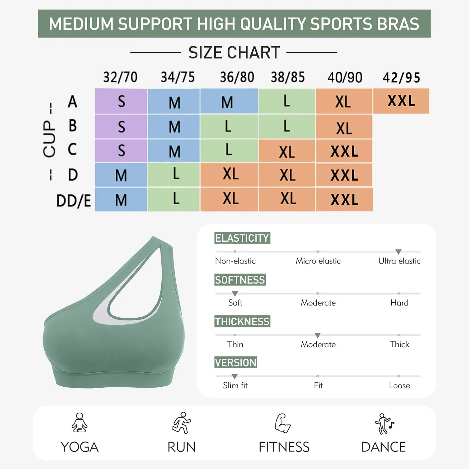 Sykooria Womens One Shoulder Sports Bras Workout Left Strap Yoga Bras Cute Medium Support Crop Tops