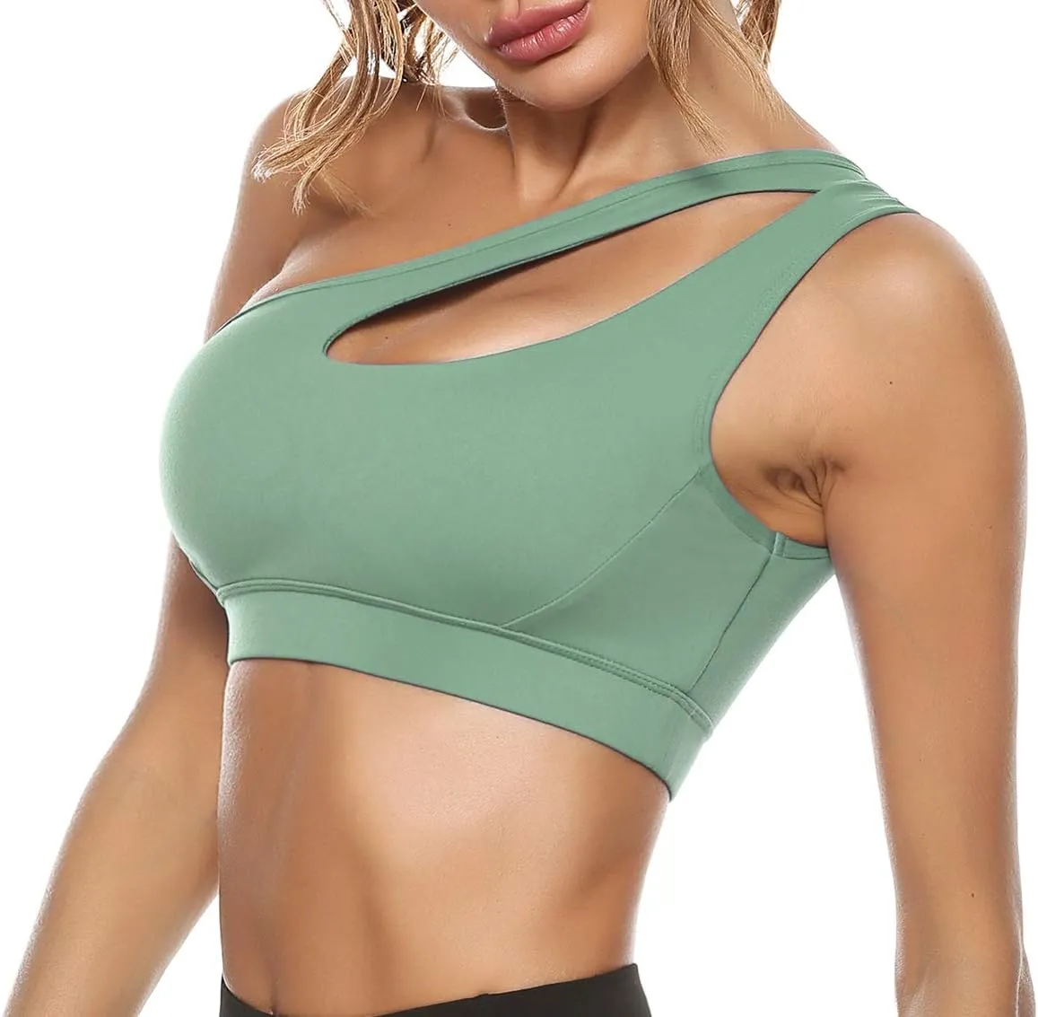 Sykooria Womens One Shoulder Sports Bras Workout Left Strap Yoga Bras Cute Medium Support Crop Tops