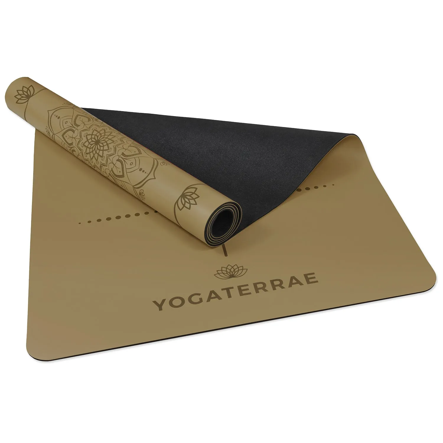 TAPIS DE YOGA MANDALA BRONZE OLIVE EN PU-CAOUTCHOUC NATUREL AVEC SAC